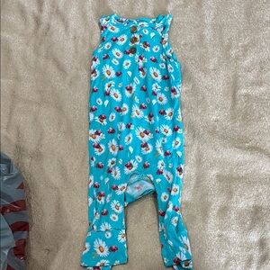 Posh Peanut Turquoise Floral Kids Romper
